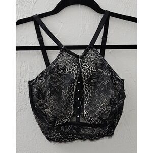 Victoria's Secret Very Sexy Unlined Plunge Lace High Neck Bra Black Size 32DD‎